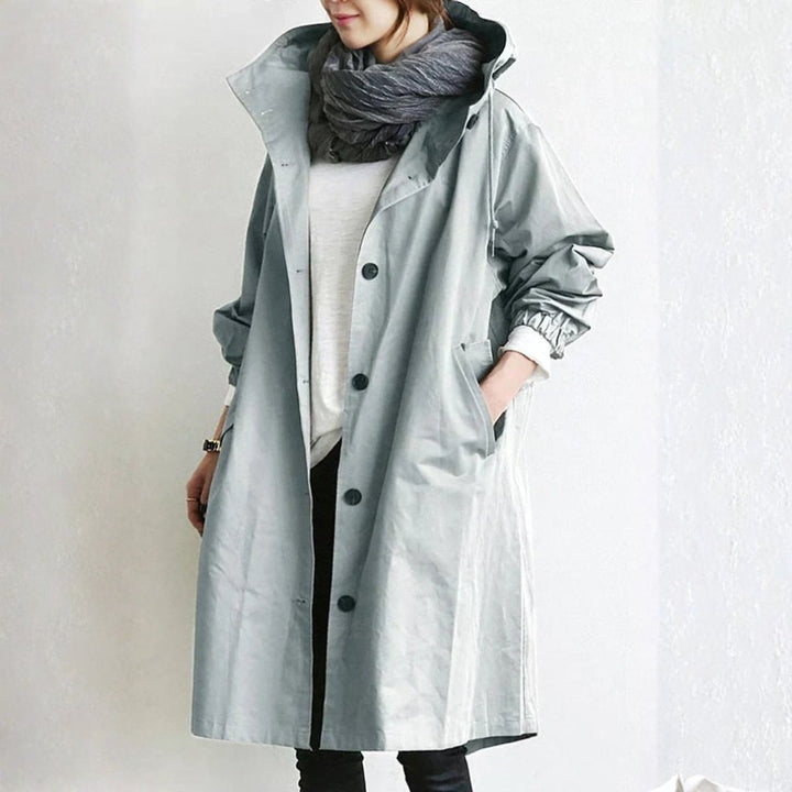 Women's Oversized Hooded Button-Front Longline Trench Coat