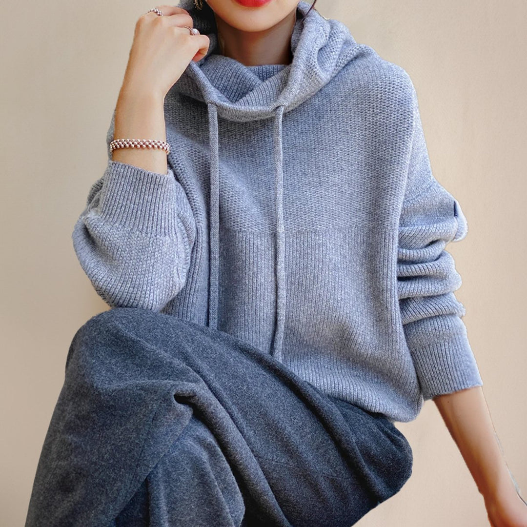 Women's Oversized Hooded Knitted Sweater Drawstring Pullover
