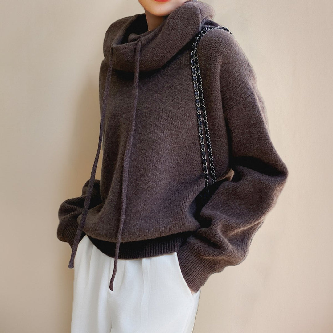 Women's Oversized Hooded Knitted Sweater Drawstring Pullover