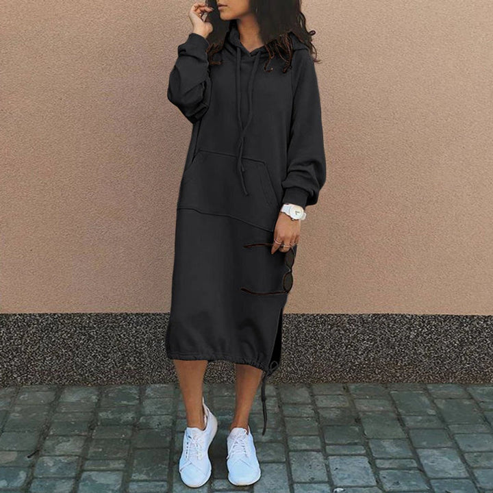Women's Oversized Hooded Midi Knitted Dress Kangaroo Pocket