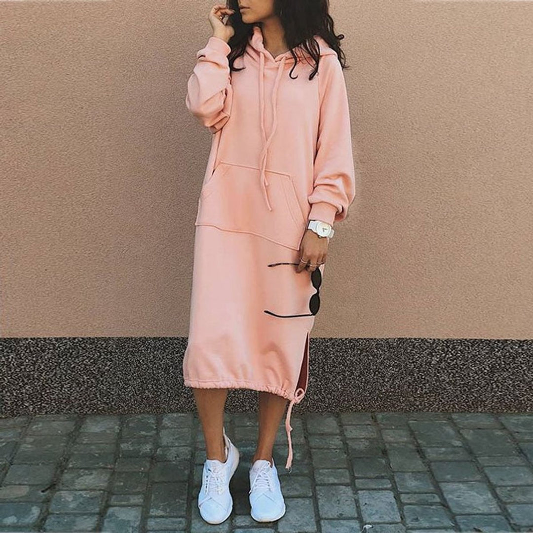 Women's Oversized Hooded Midi Knitted Dress Kangaroo Pocket