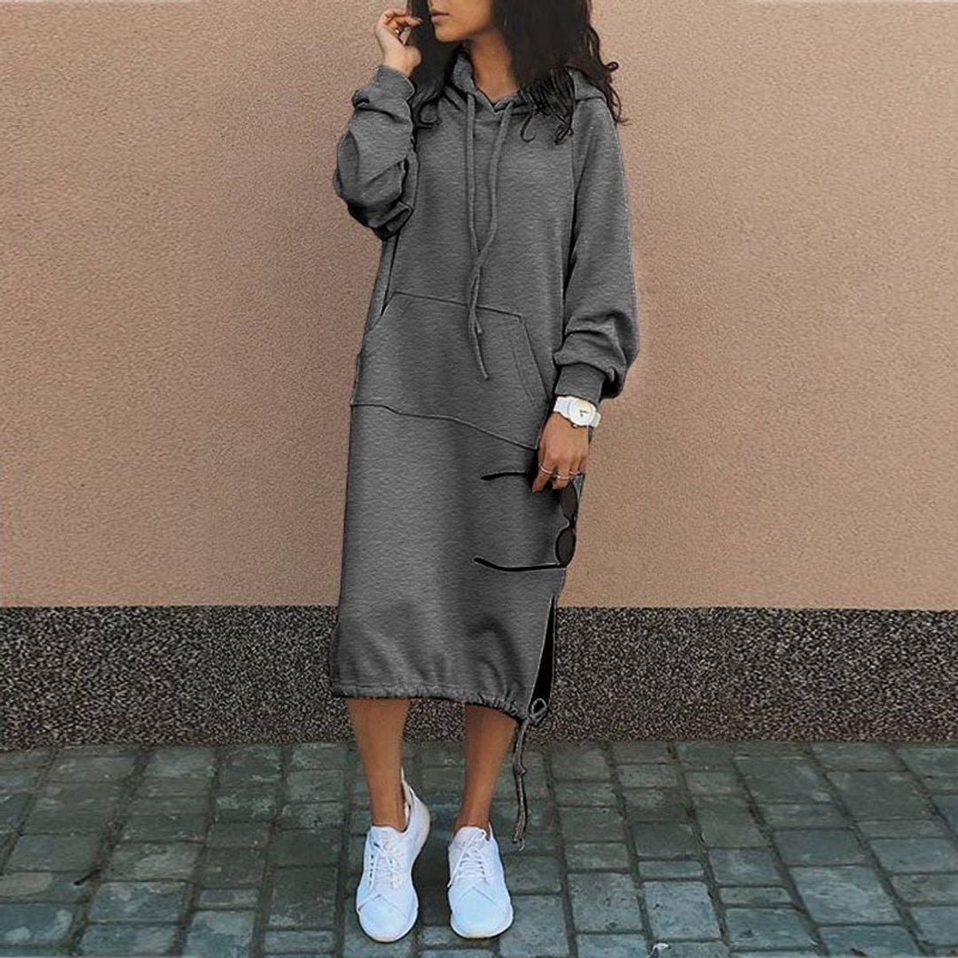 Women's Oversized Hooded Midi Knitted Dress Kangaroo Pocket
