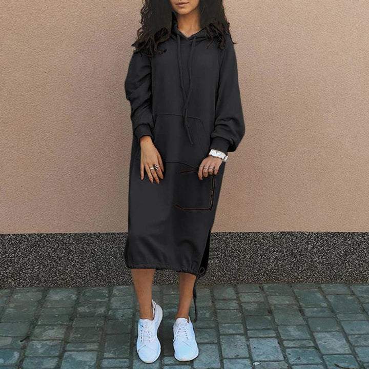Women's Oversized Hooded Midi Knitted Dress Kangaroo Pocket