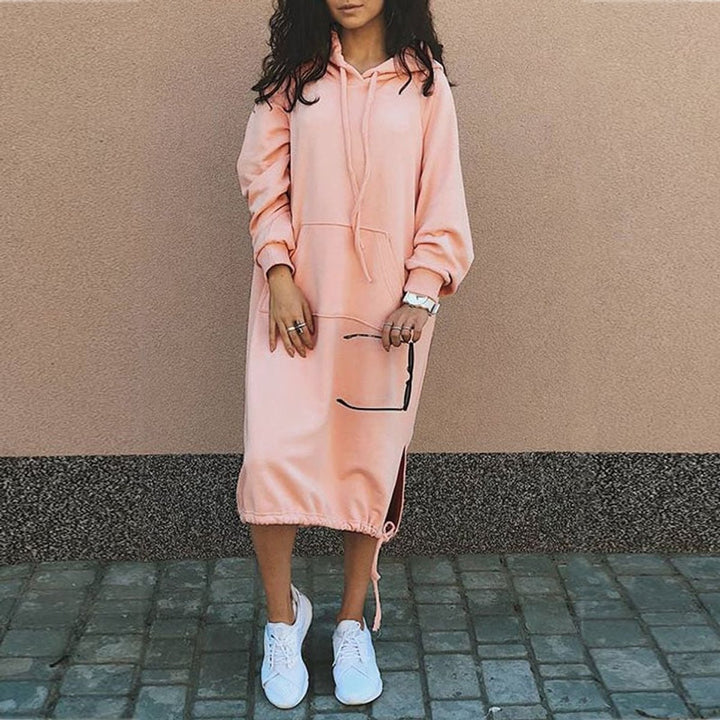 Women's Oversized Hooded Midi Knitted Dress Kangaroo Pocket