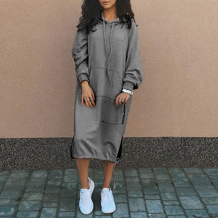 Women's Oversized Hooded Midi Knitted Dress Kangaroo Pocket