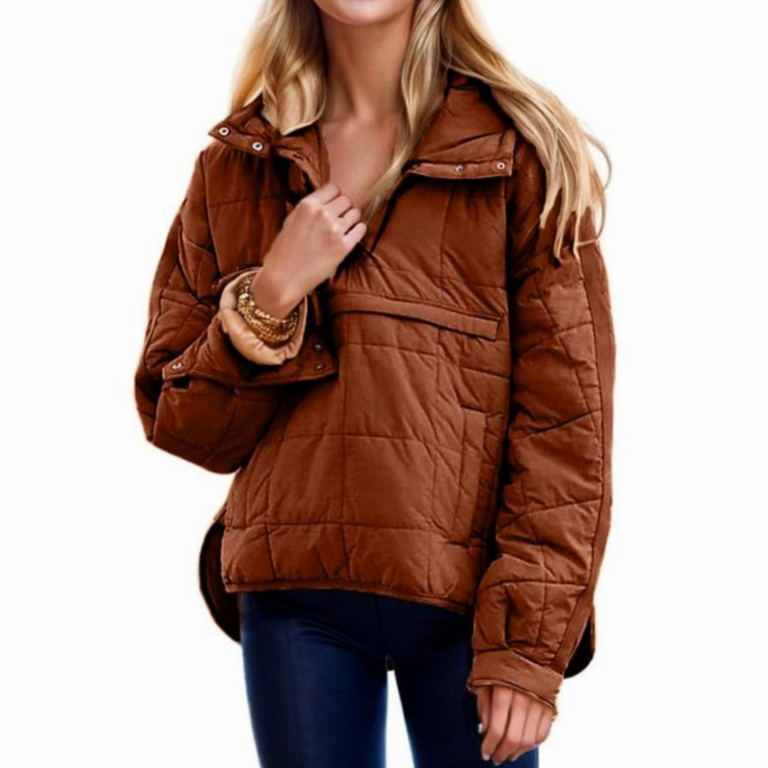 Women's Oversized Hooded Puffer Jacket Relaxed Fit - Dark Brown