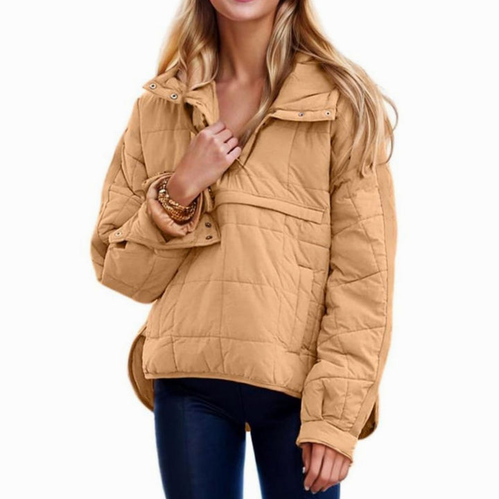 Women's Oversized Hooded Puffer Jacket Relaxed Fit - Light Brown