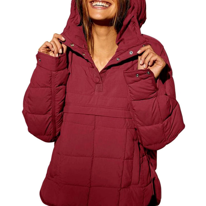 Women's Oversized Hooded Puffer Jacket Relaxed Fit - Crimson
