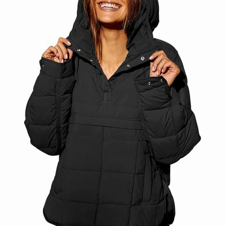 Women's Oversized Hooded Puffer Jacket Relaxed Fit - Black