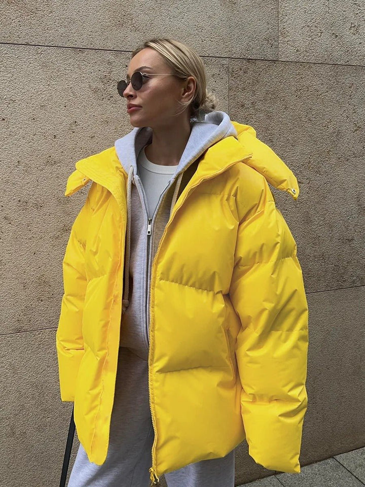 Women's Oversized Hooded Puffer Padded Coat - Yellow