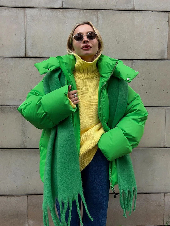 Women's Oversized Hooded Puffer Padded Coat - Green