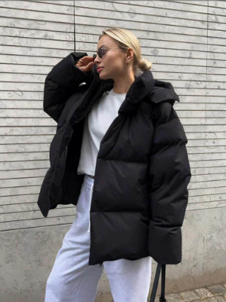 Women's Oversized Hooded Puffer Padded Coat - Black