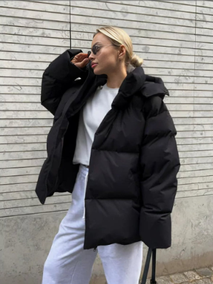 Women's Oversized Hooded Puffer Padded Coat - Black