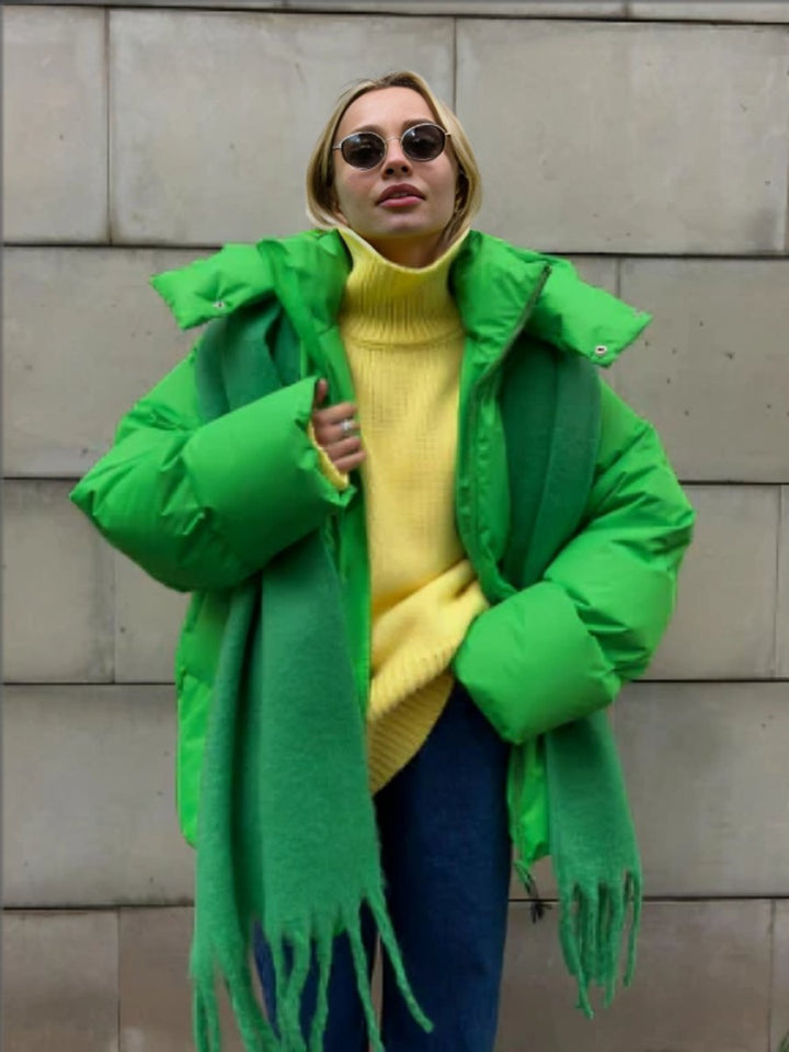 Women's Oversized Hooded Puffer Padded Coat - Green