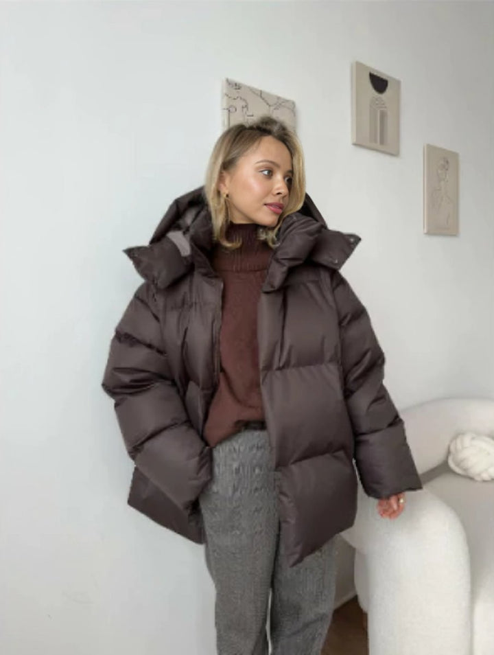 Women's Oversized Hooded Puffer Padded Coat - Brown