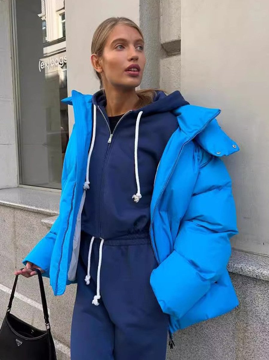 Women's Oversized Hooded Puffer Padded Coat - Blue