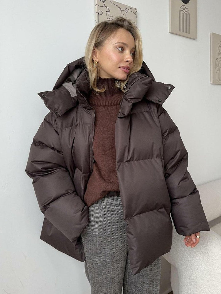 Women's Oversized Hooded Puffer Padded Coat - Brown