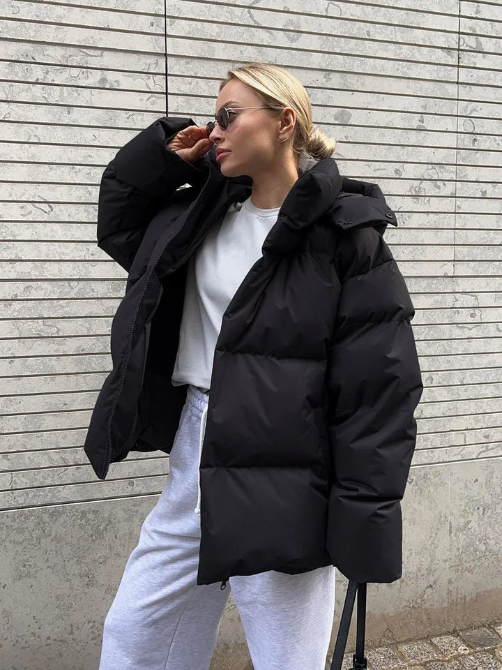 Women's Oversized Hooded Puffer Padded Coat - Black