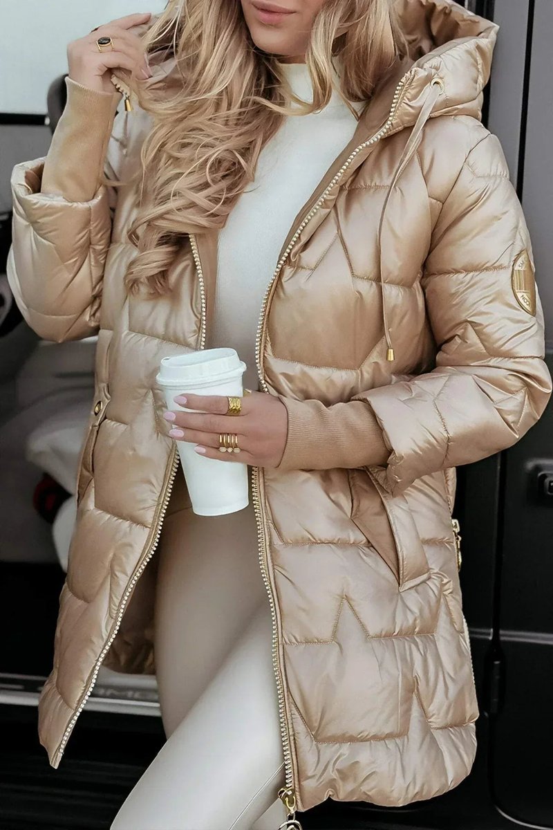 Women's Oversized Hooded Quilted Padded Coat - Beige