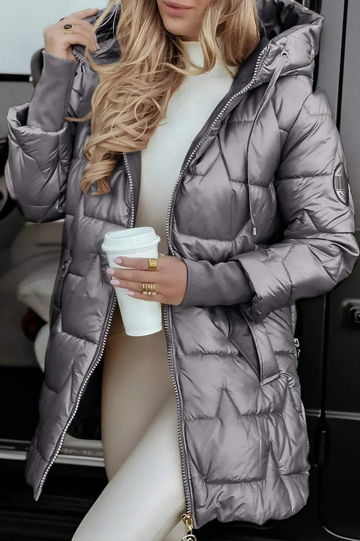 Women's Oversized Hooded Quilted Padded Coat - Grey