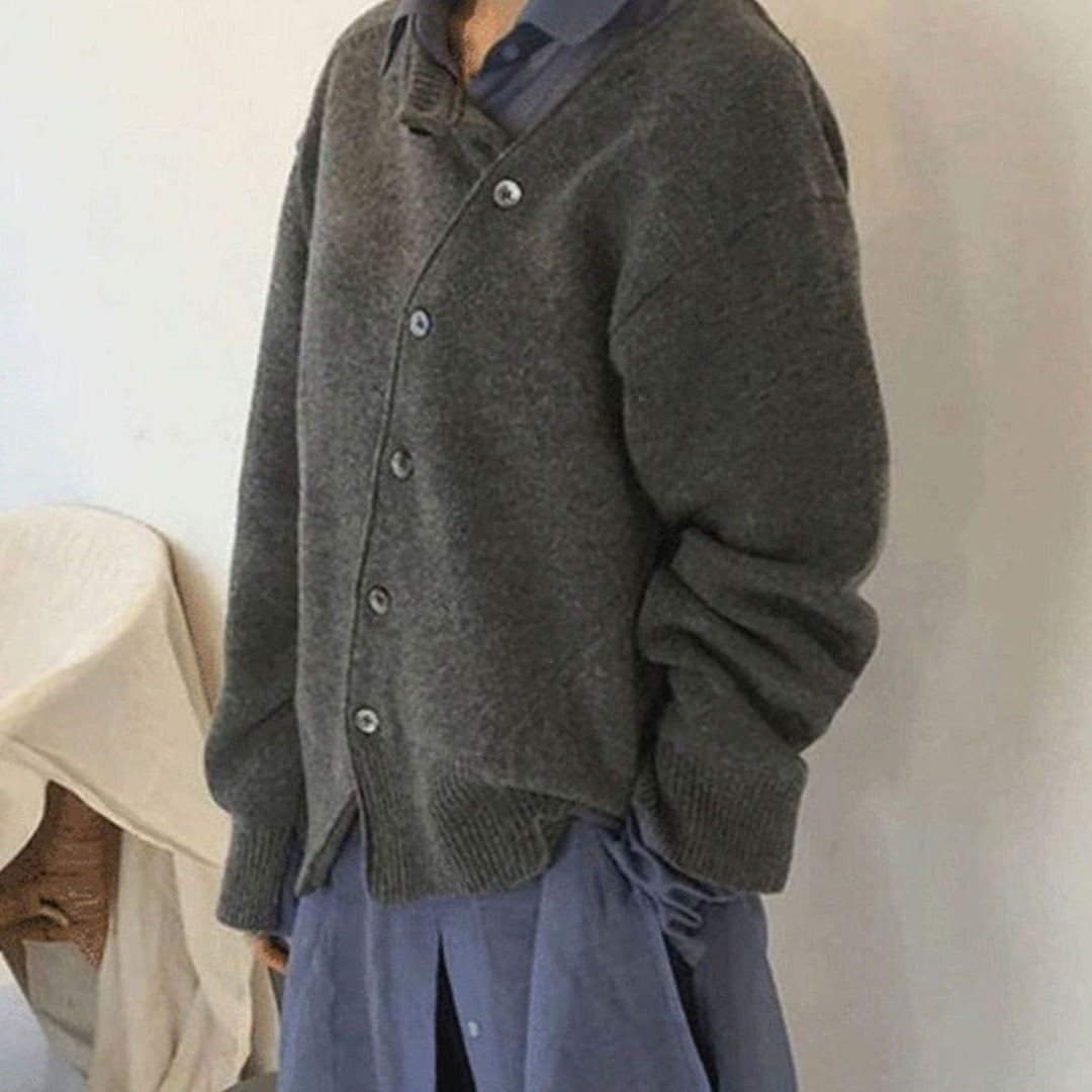 Women's Oversized Knit Cardigan Asymmetric Button Layered Jumper