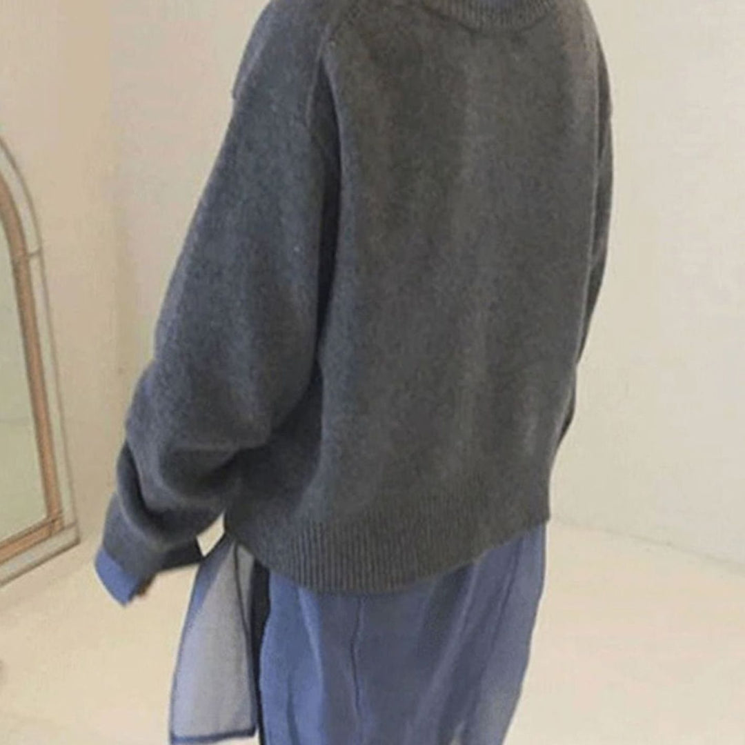 Women's Oversized Knit Cardigan Asymmetric Button Layered Jumper