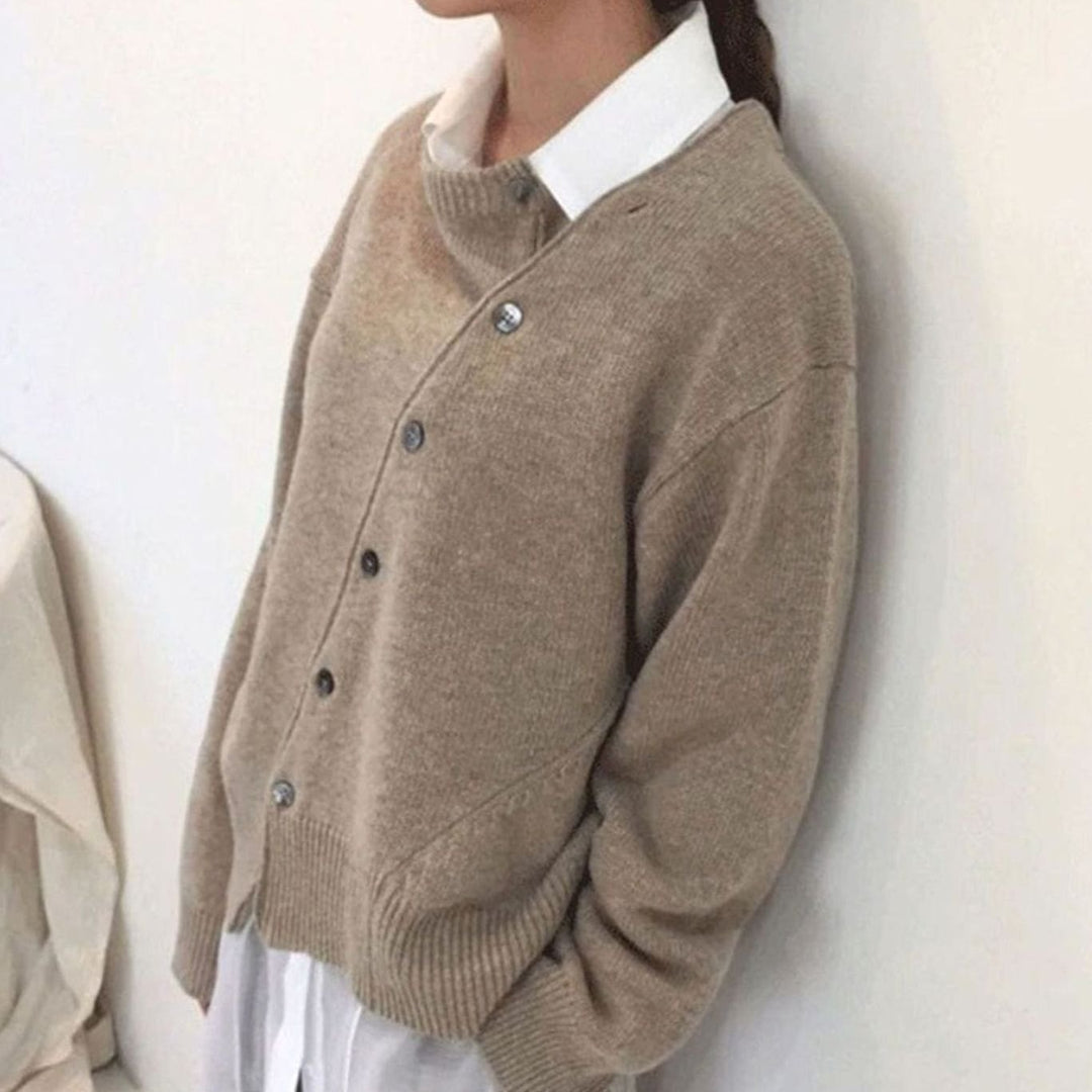 Women's Oversized Knit Cardigan Asymmetric Button Layered Jumper
