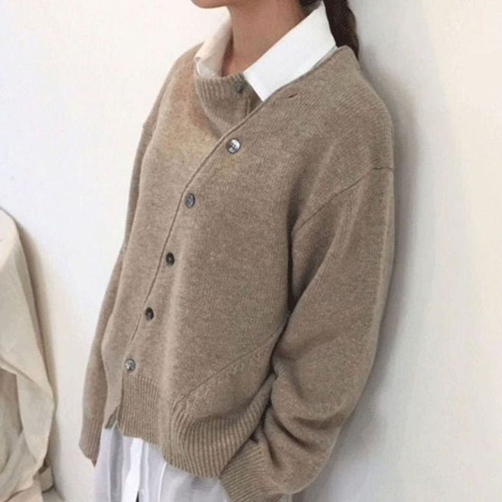 Women's Oversized Knit Cardigan Asymmetric Button Layered Jumper