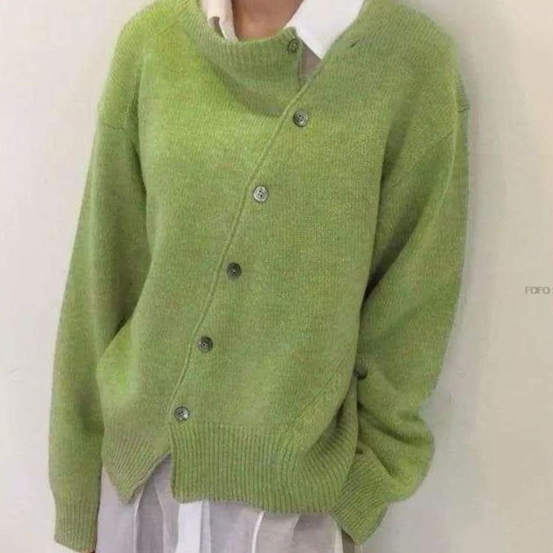 Women's Oversized Knit Cardigan Asymmetric Button Layered Jumper