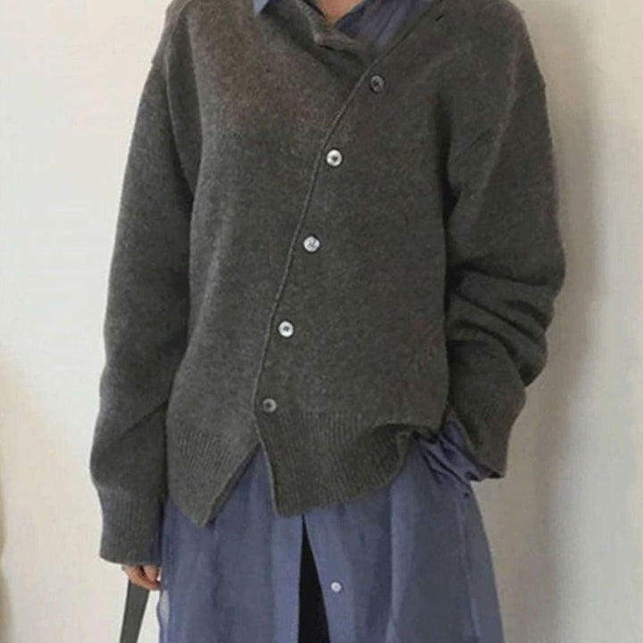 Women's Oversized Knit Cardigan Asymmetric Button Layered Jumper