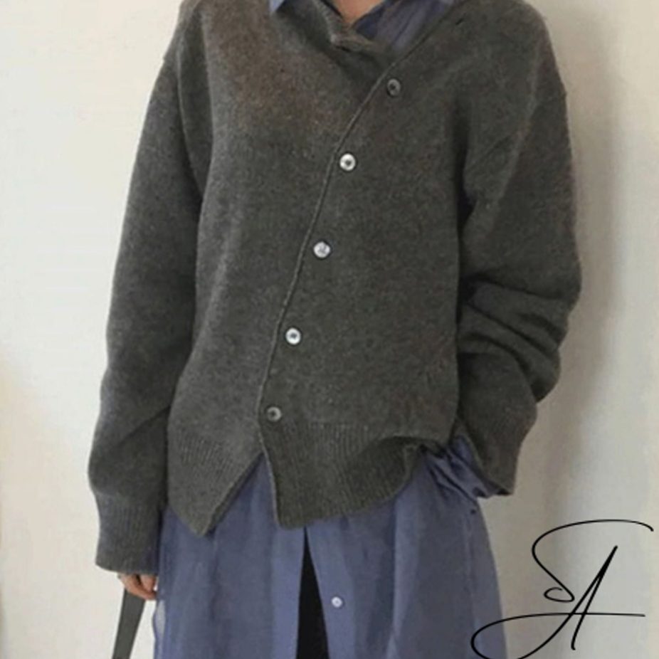 Women's Oversized Knit Cardigan Asymmetric Button Wrap