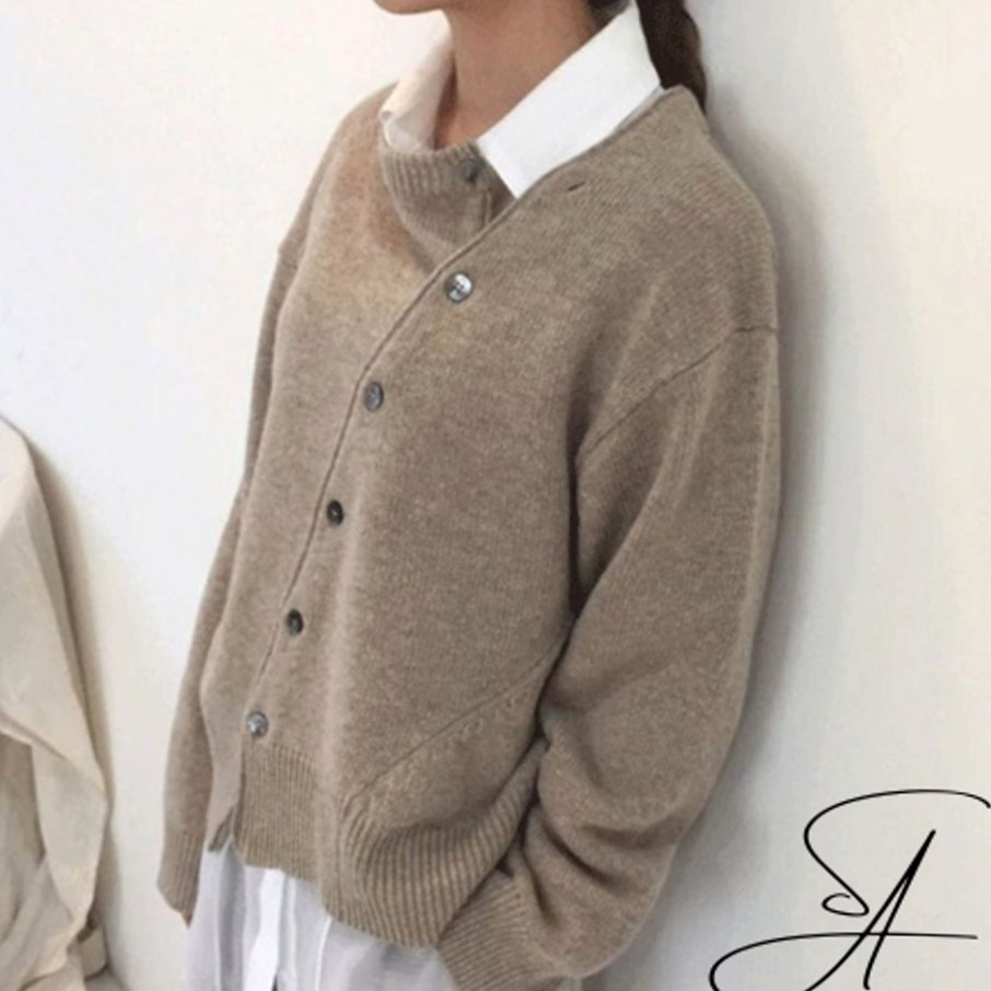 Women's Oversized Knit Cardigan Asymmetric Button Wrap