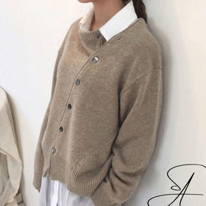 Women's Oversized Knit Cardigan Asymmetric Button Wrap