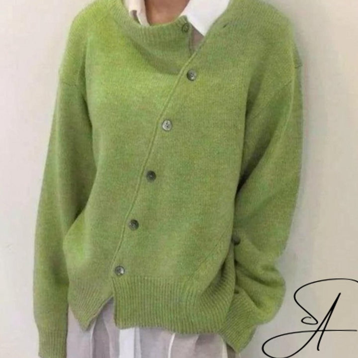 Women's Oversized Knit Cardigan Asymmetric Button Wrap
