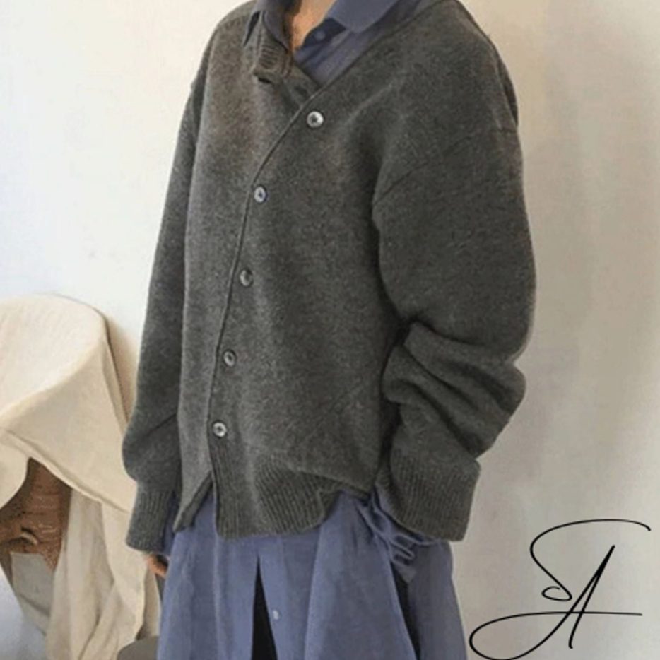 Women's Oversized Knit Cardigan Asymmetric Button Wrap