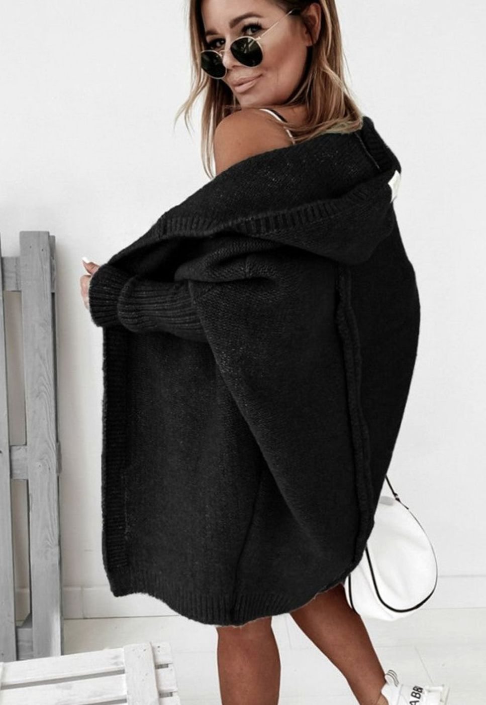 Women's Oversized Knit Cardigan Batwing Sleeve Open Front