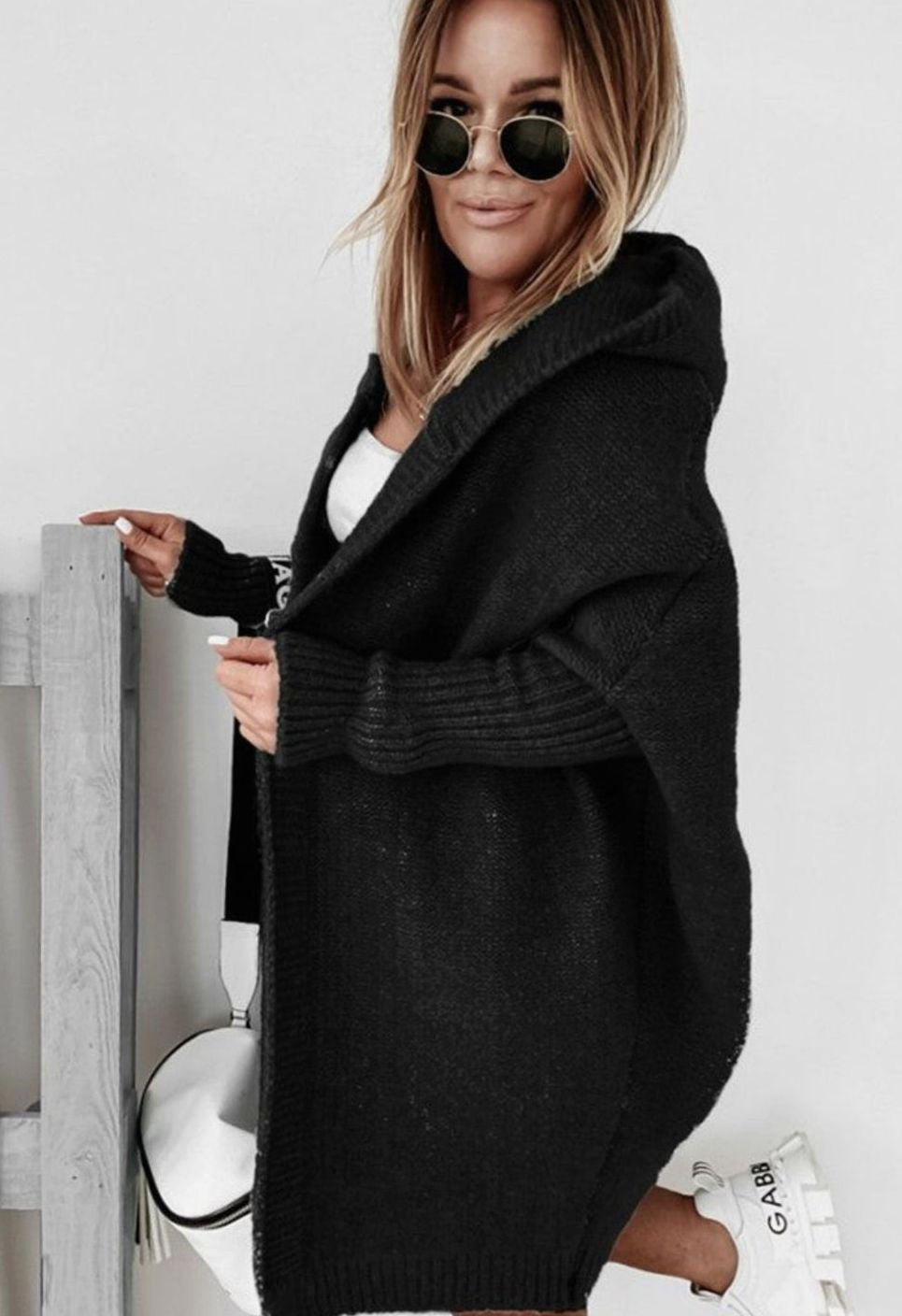 Women's Oversized Knit Cardigan Batwing Sleeve Open Front