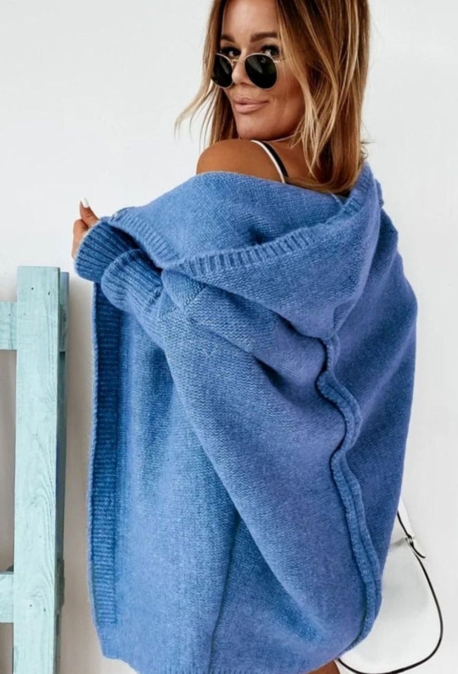 Women's Oversized Knit Cardigan Batwing Sleeve Open Front