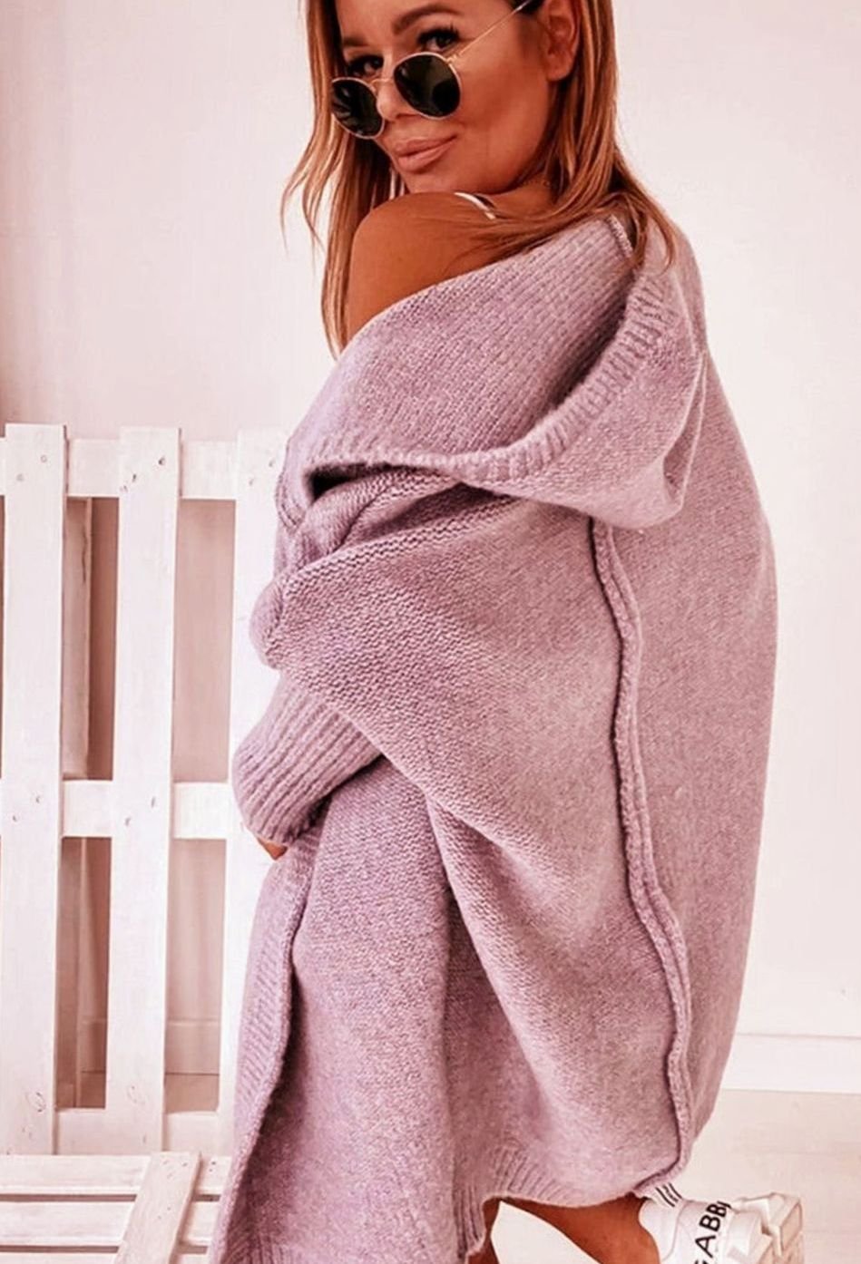 Women's Oversized Knit Cardigan Batwing Sleeve Open Front