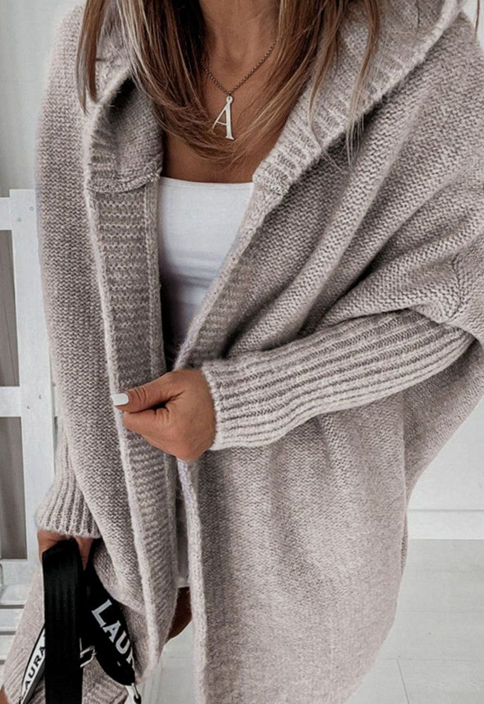 Women's Oversized Knit Cardigan Batwing Sleeve Open Front