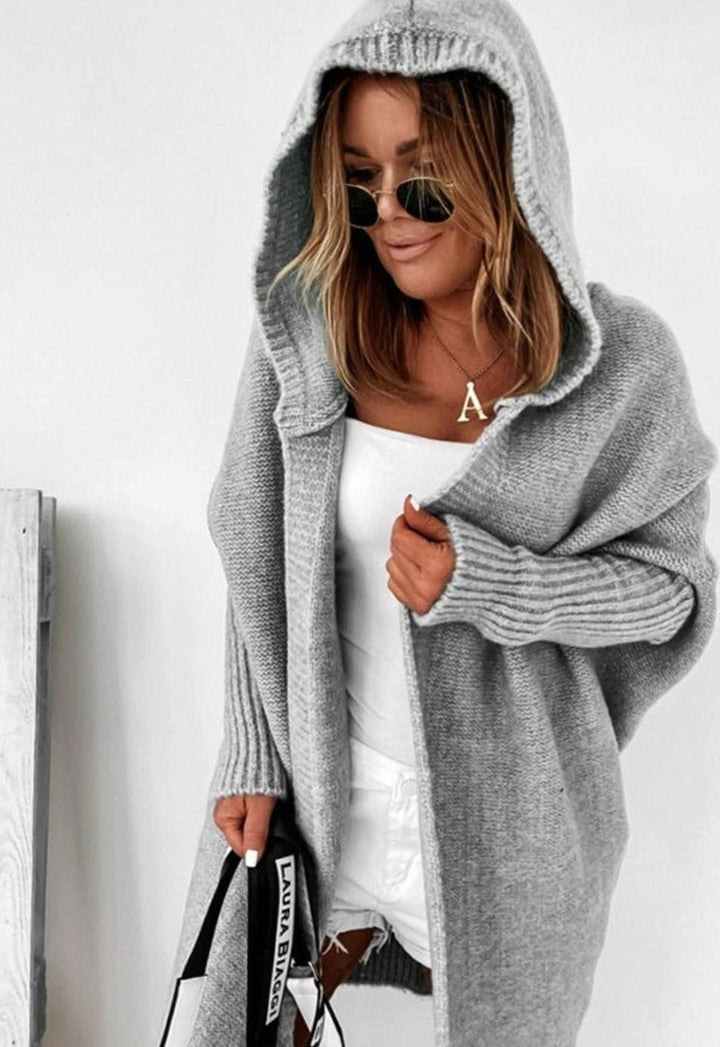 Women's Oversized Knit Cardigan Batwing Sleeve Open Front