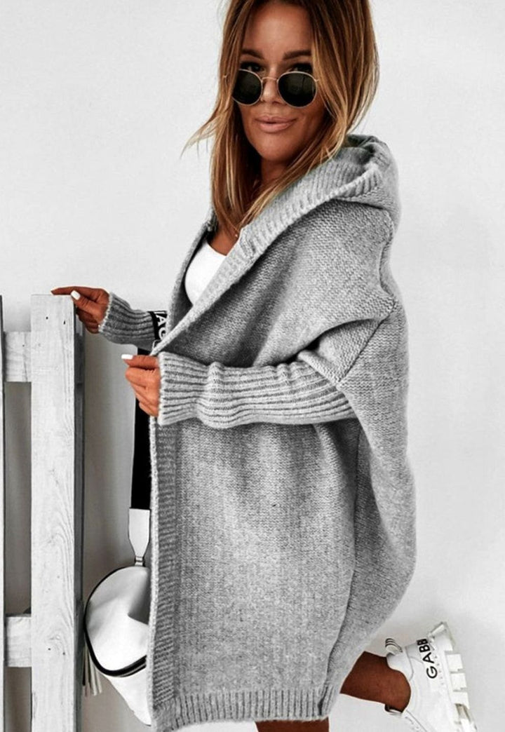 Women's Oversized Knit Cardigan Batwing Sleeve Open Front