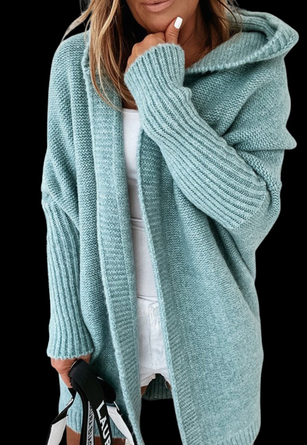 Women's Oversized Knit Cardigan Batwing Sleeve Open Front