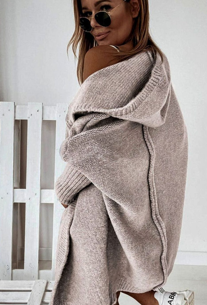 Women's Oversized Knit Cardigan Batwing Sleeve Open Front