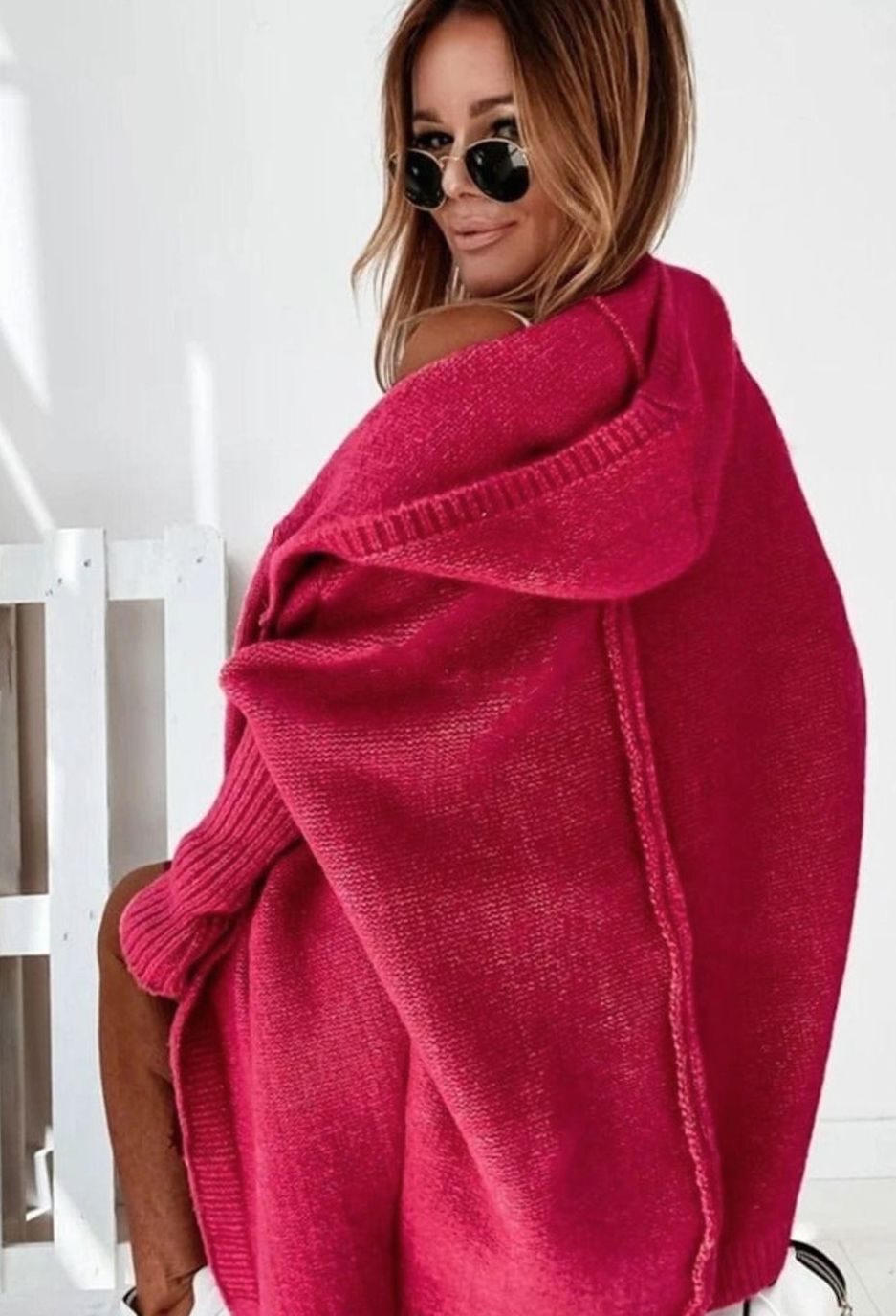 Women's Oversized Knit Cardigan Batwing Sleeve Open Front