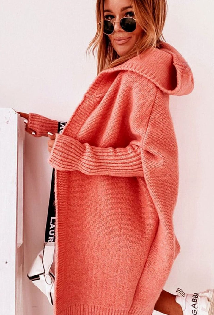 Women's Oversized Knit Cardigan Batwing Sleeve Open Front