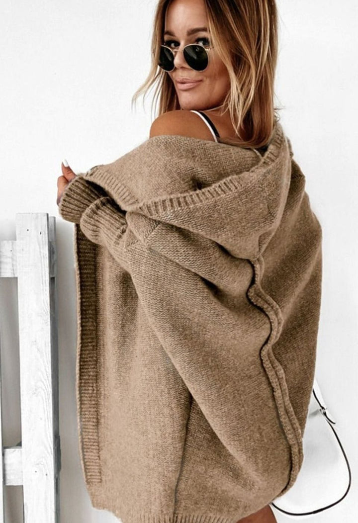 Women's Oversized Knit Cardigan Batwing Sleeve Open Front