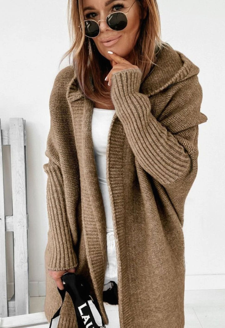 Women's Oversized Knit Cardigan Batwing Sleeve Open Front