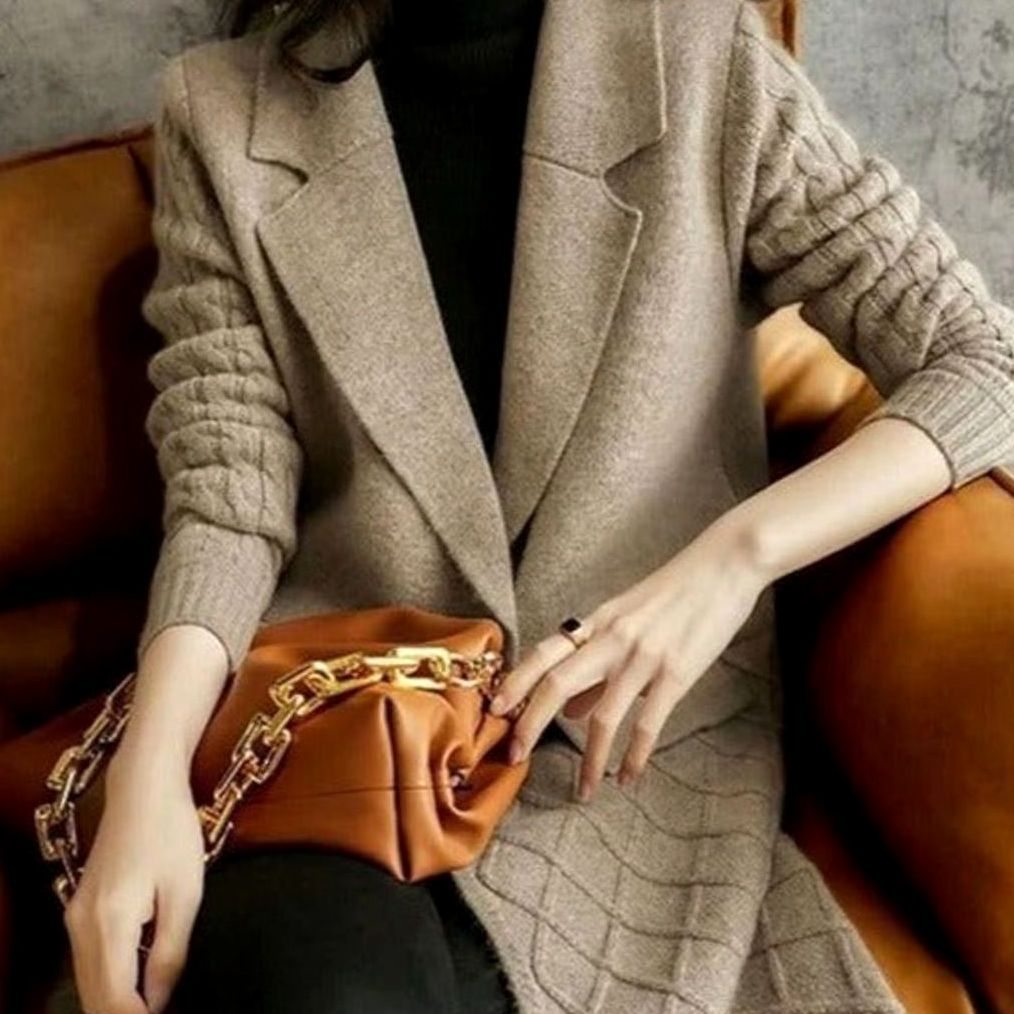 Women's Oversized Knit Cardigan Blazer Long Wool Jacket