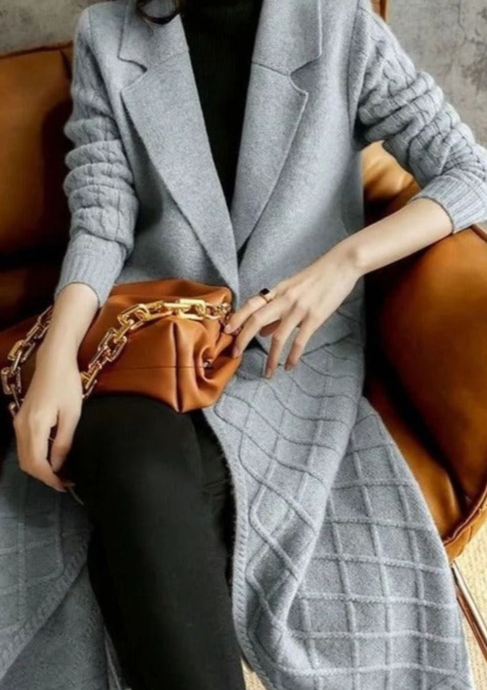 Women's Oversized Knit Cardigan Blazer Long Wool Jacket